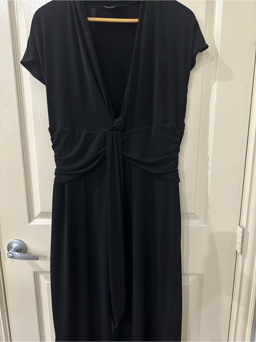 BCBG Paris Black Midi Dress with Front Knot  Drape